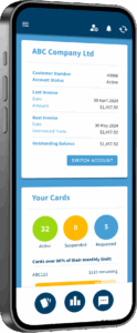 NZ Fuel Cards App dashboard showing account balance and transactions.